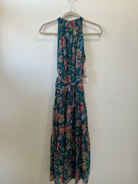Teal Floral Halter Maxi Dress